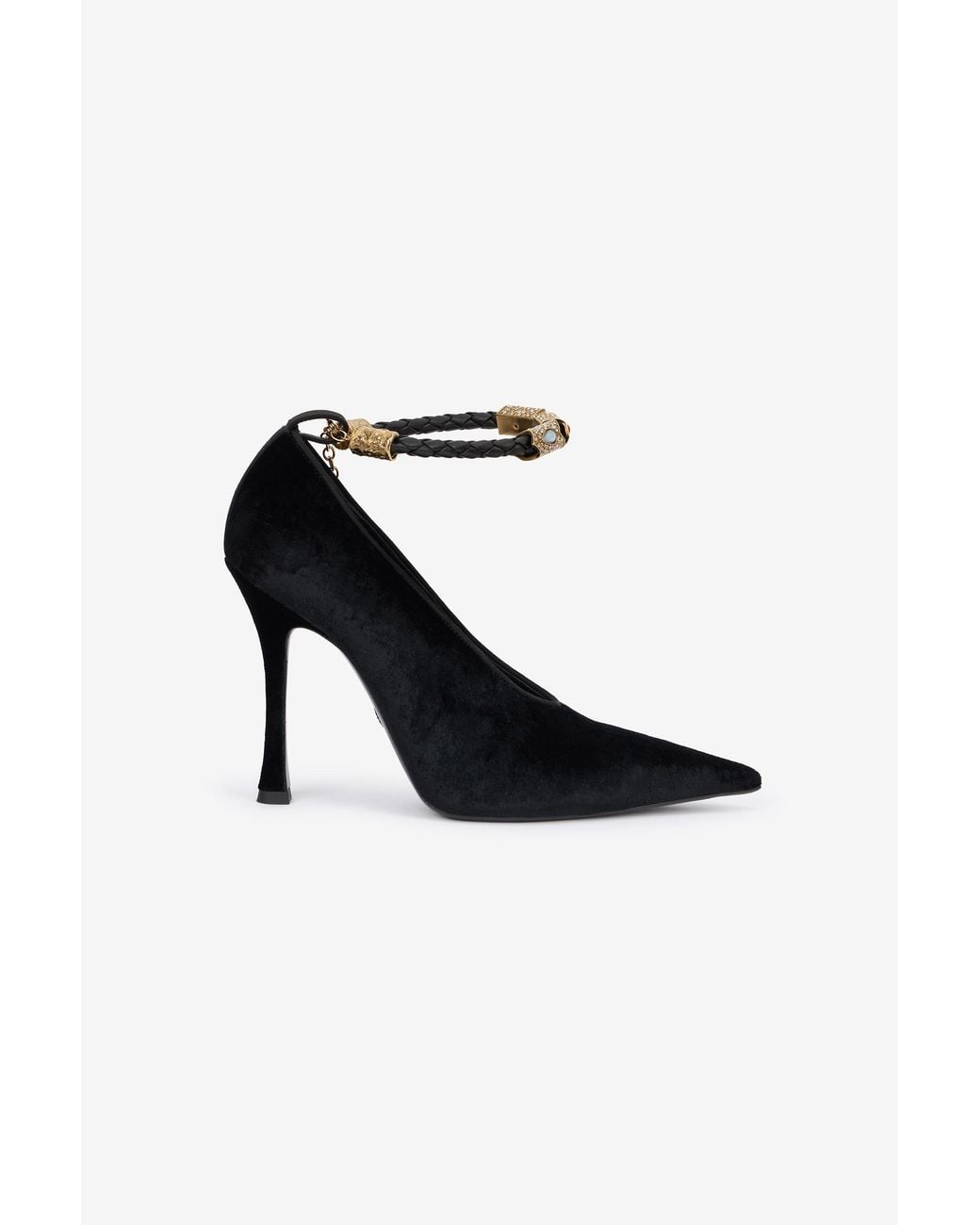 Roberto Cavalli Black Velvet Stiletto Heels With Jewel Anklet