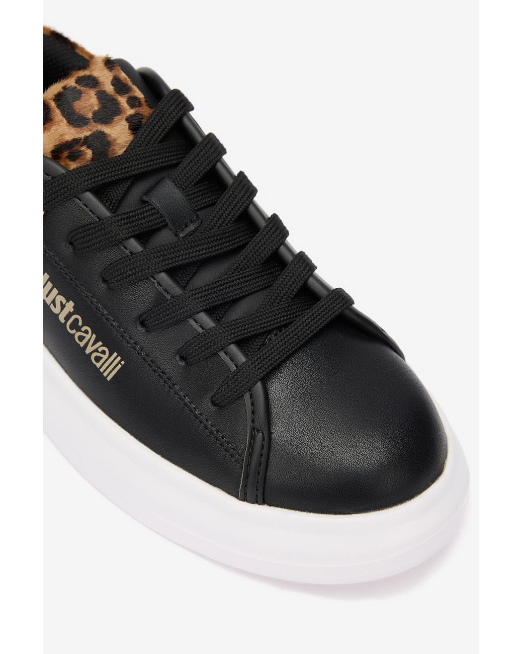 Roberto Cavalli Black Sneakers With Leopard Detail