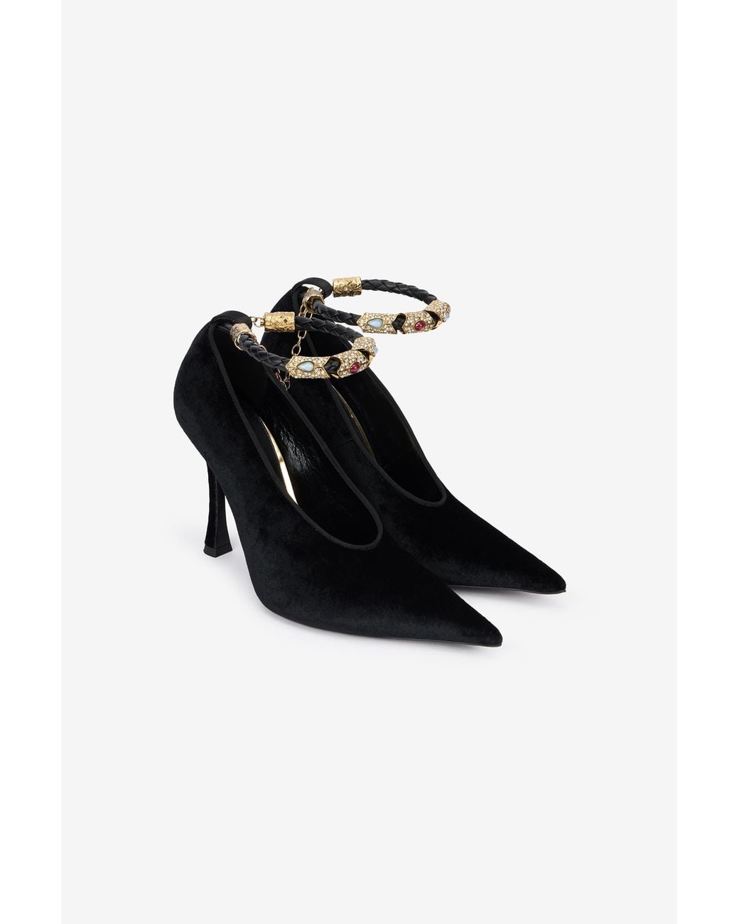 Roberto Cavalli Black Velvet Stiletto Heels With Jewel Anklet