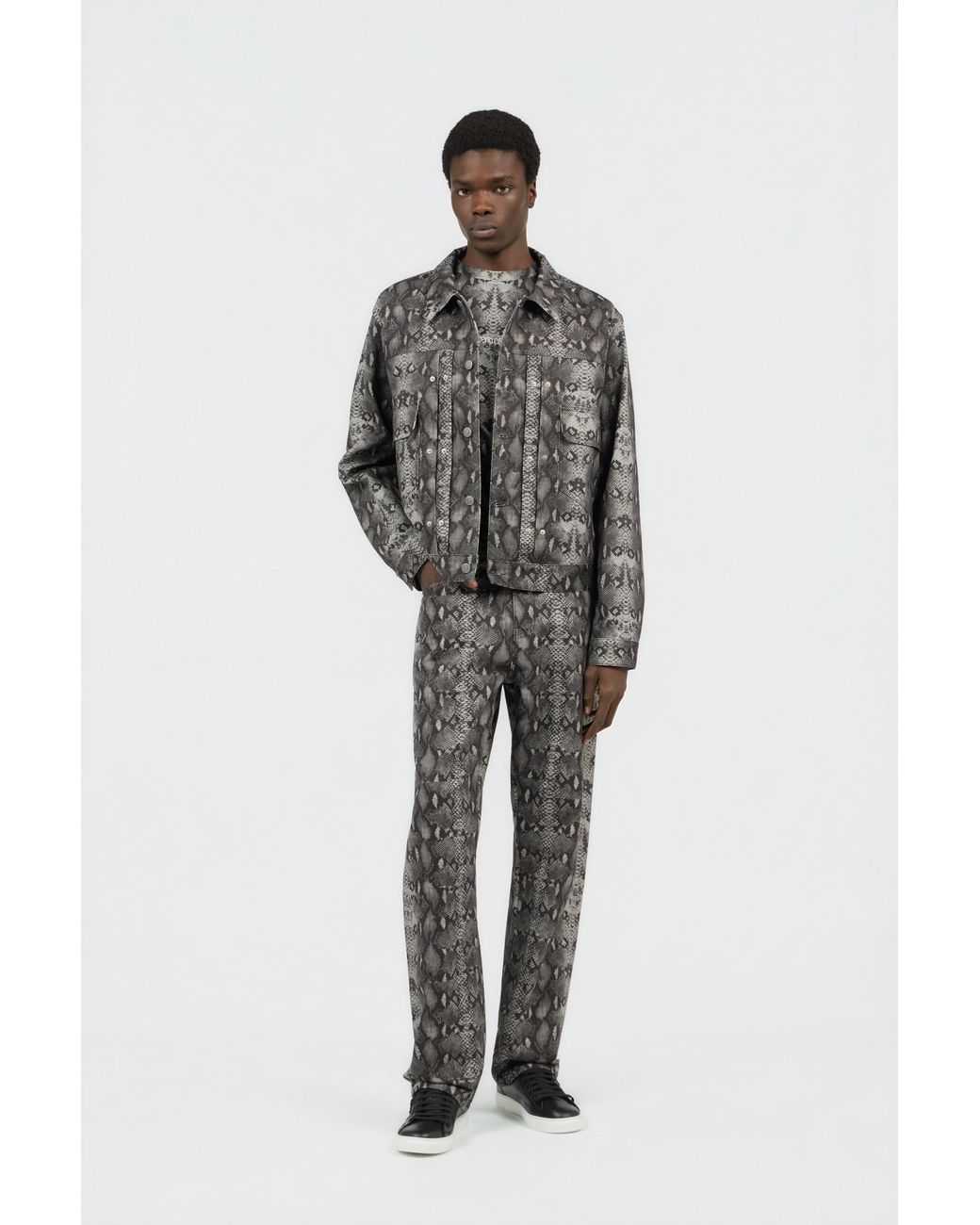 Roberto Cavalli Black Python Print Denim Jacket for men