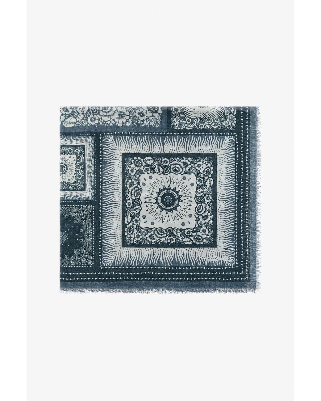 Roberto Cavalli Blue Shawl With Zebra Pattern And Logo for men