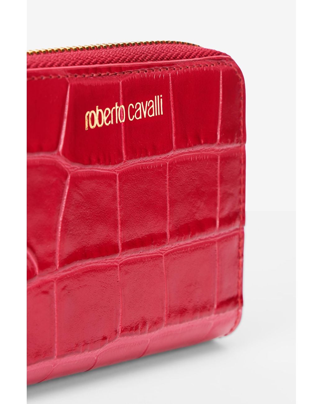 Roberto Cavalli Red Small Antique Rose Crocodile-Effect Wallet