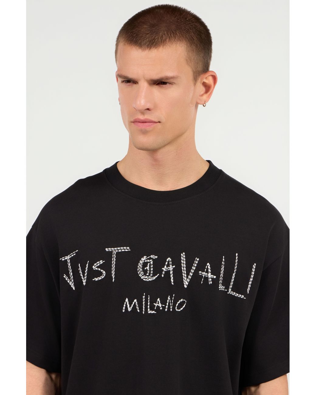 Roberto Cavalli Black Short Sleeve Shirt With Logo Patch for men