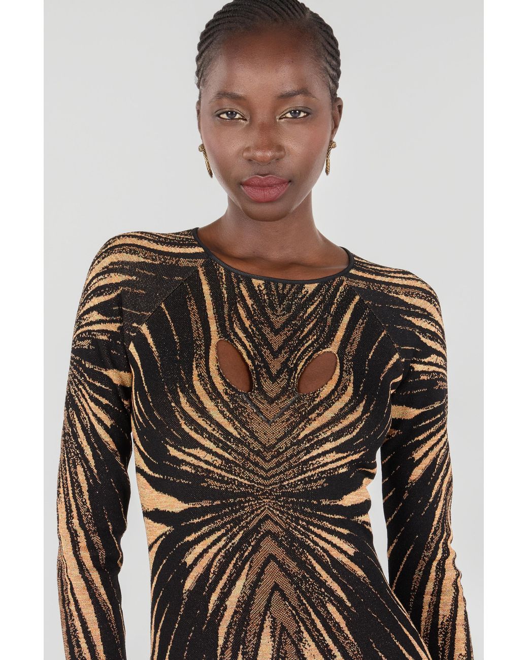 Roberto Cavalli Black Short Knit Dress With Ray Of Print