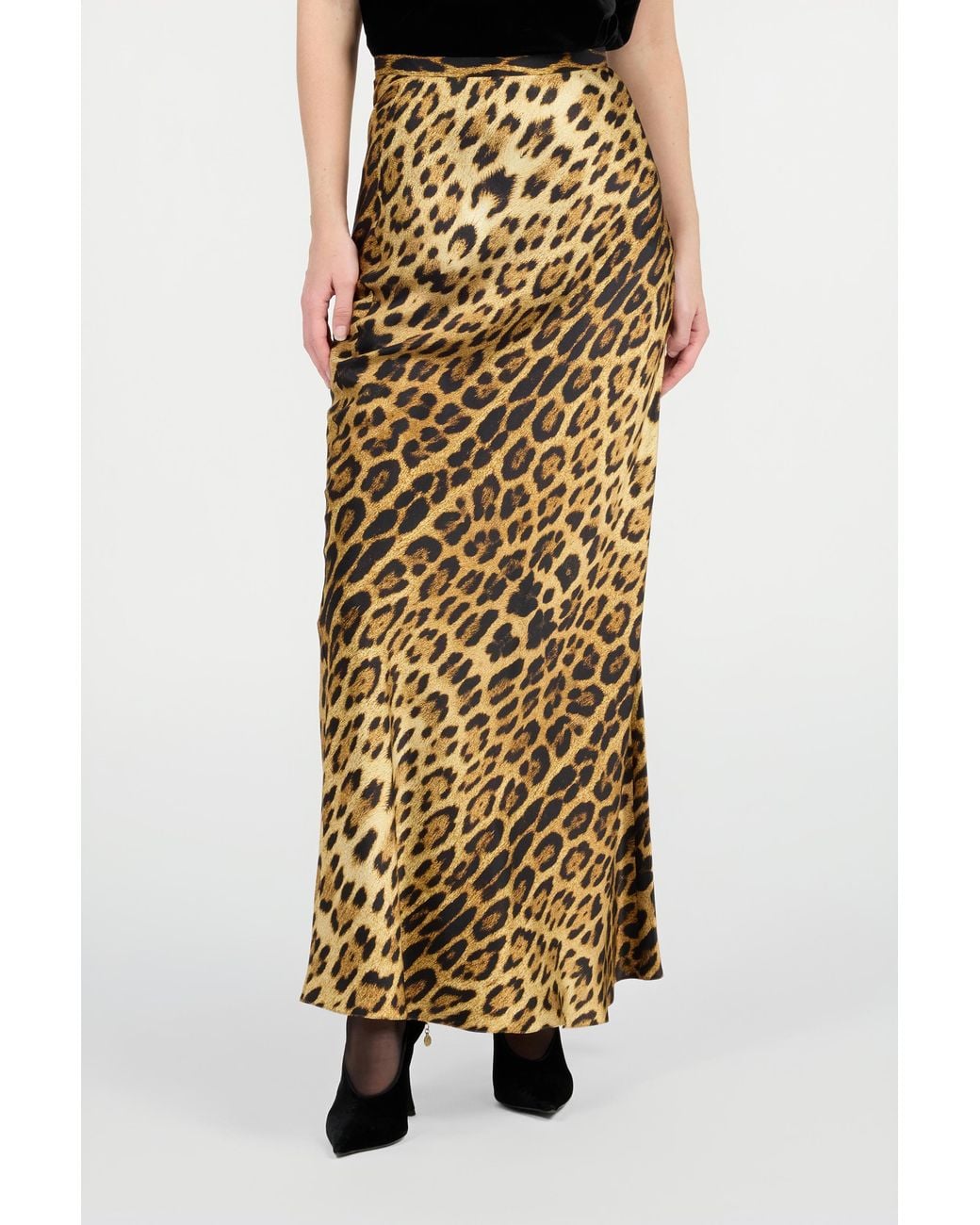 Roberto Cavalli Metallic Silk Skirt With Jaguar Skin Print