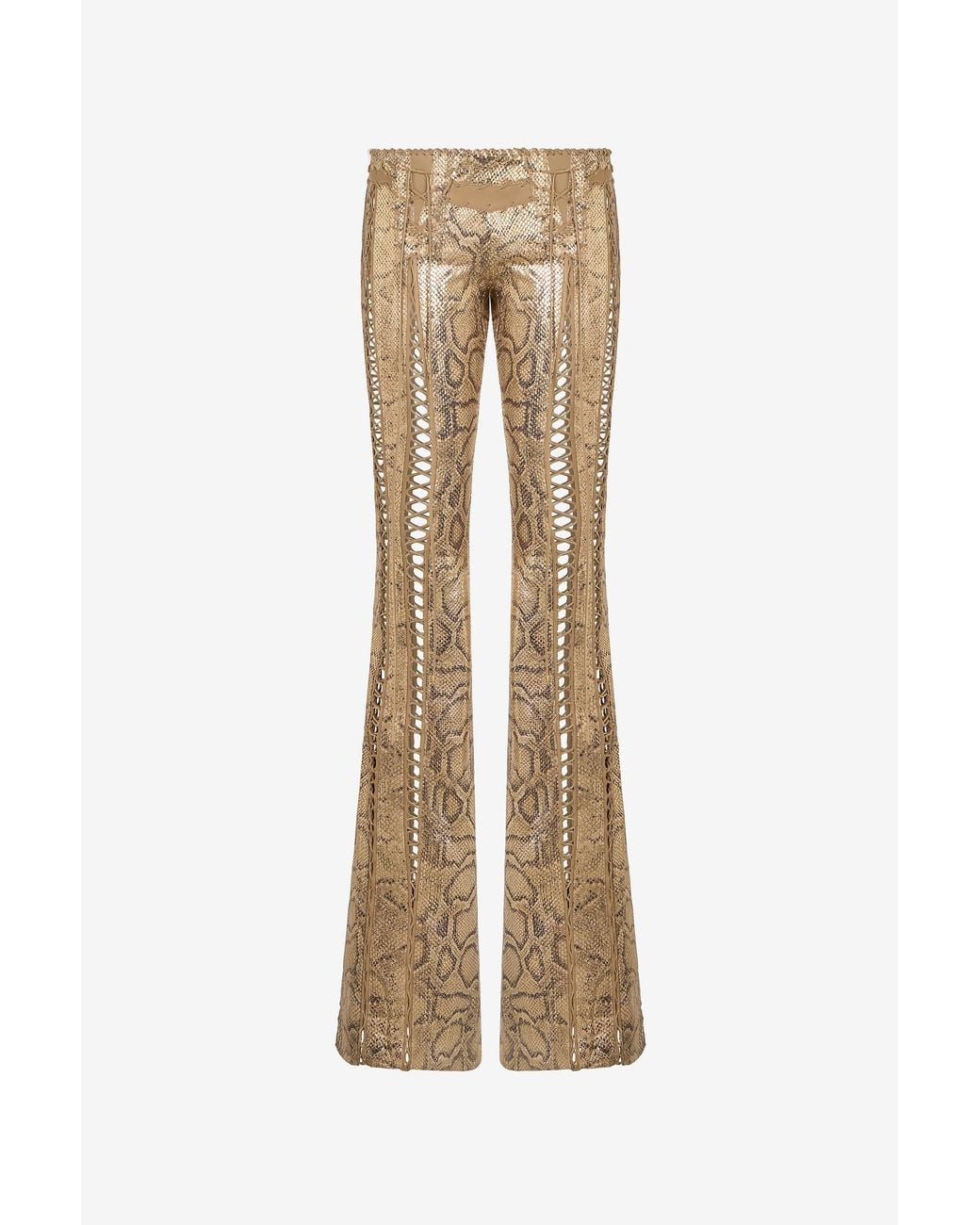 Roberto Cavalli Natural Leather Pants With Python Print And Cut-Out Details