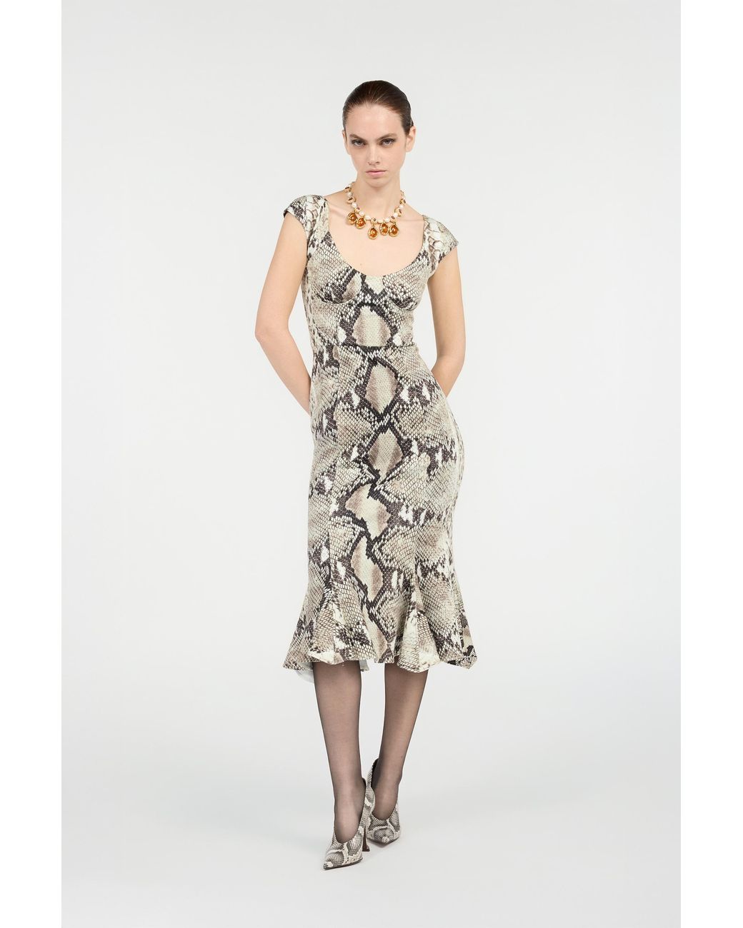 Roberto Cavalli White Midi Dress With Python Print