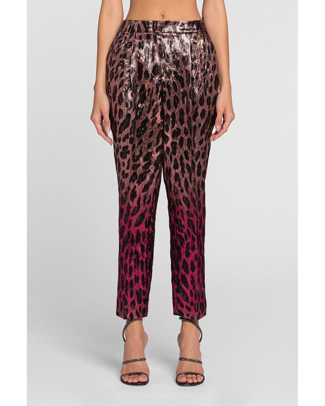 Roberto Cavalli Red Animal-Print Lamé Cropped Trousers