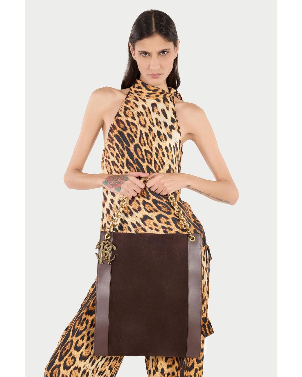 Roberto Cavalli Brown Shoulder Bag With Chain