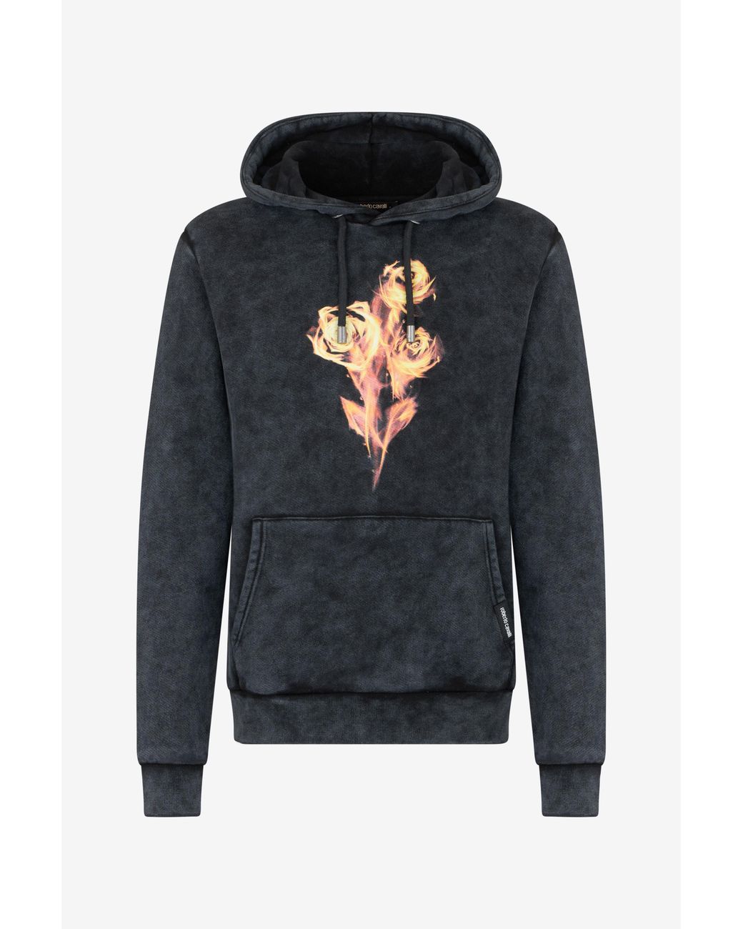 Roberto Cavalli Black Sweatshirt With Printed Roses for men