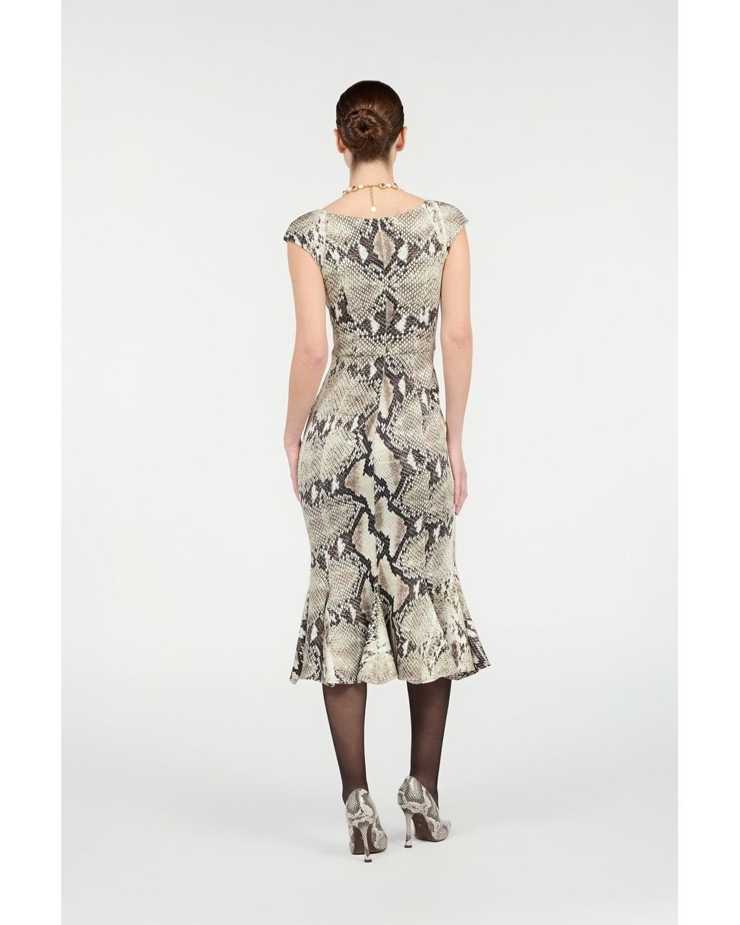 Roberto Cavalli White Midi Dress With Python Print