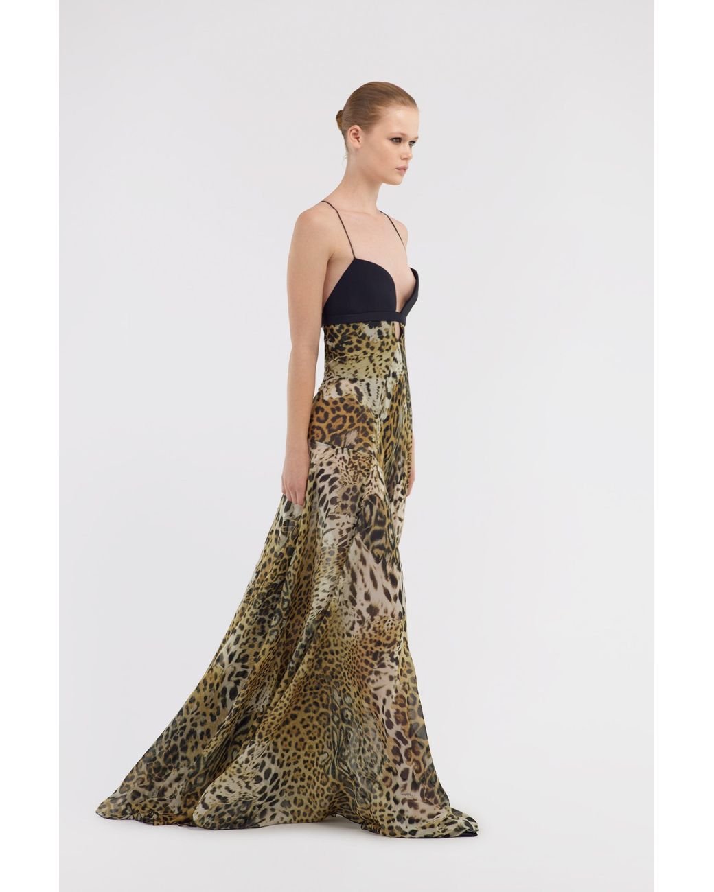 Roberto Cavalli White Long Dress Jaguar Skin Print