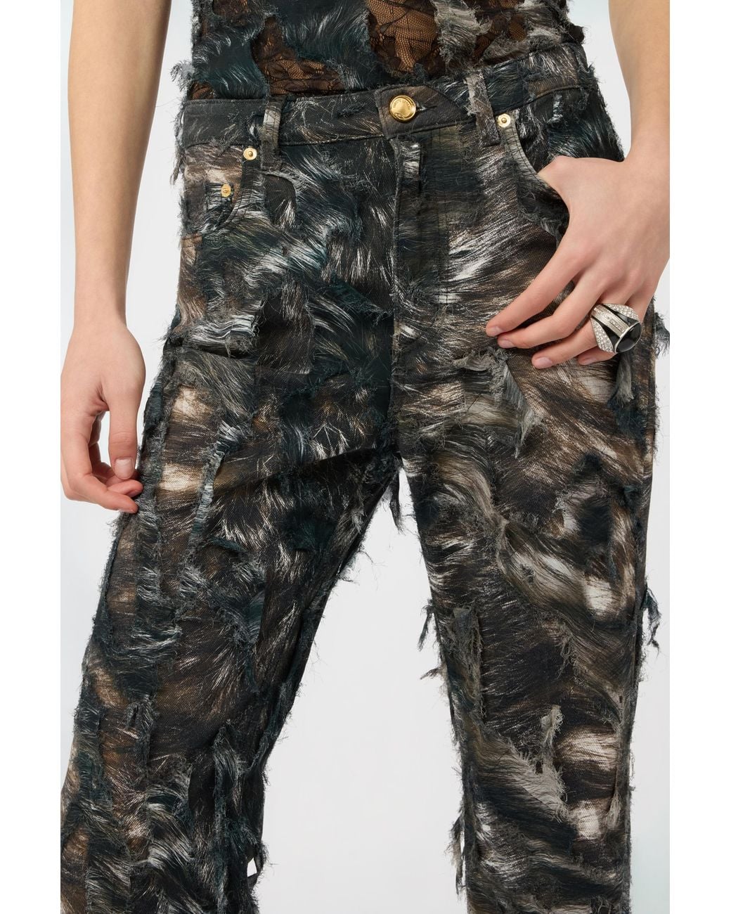 Roberto Cavalli Black Fur Print Jeans