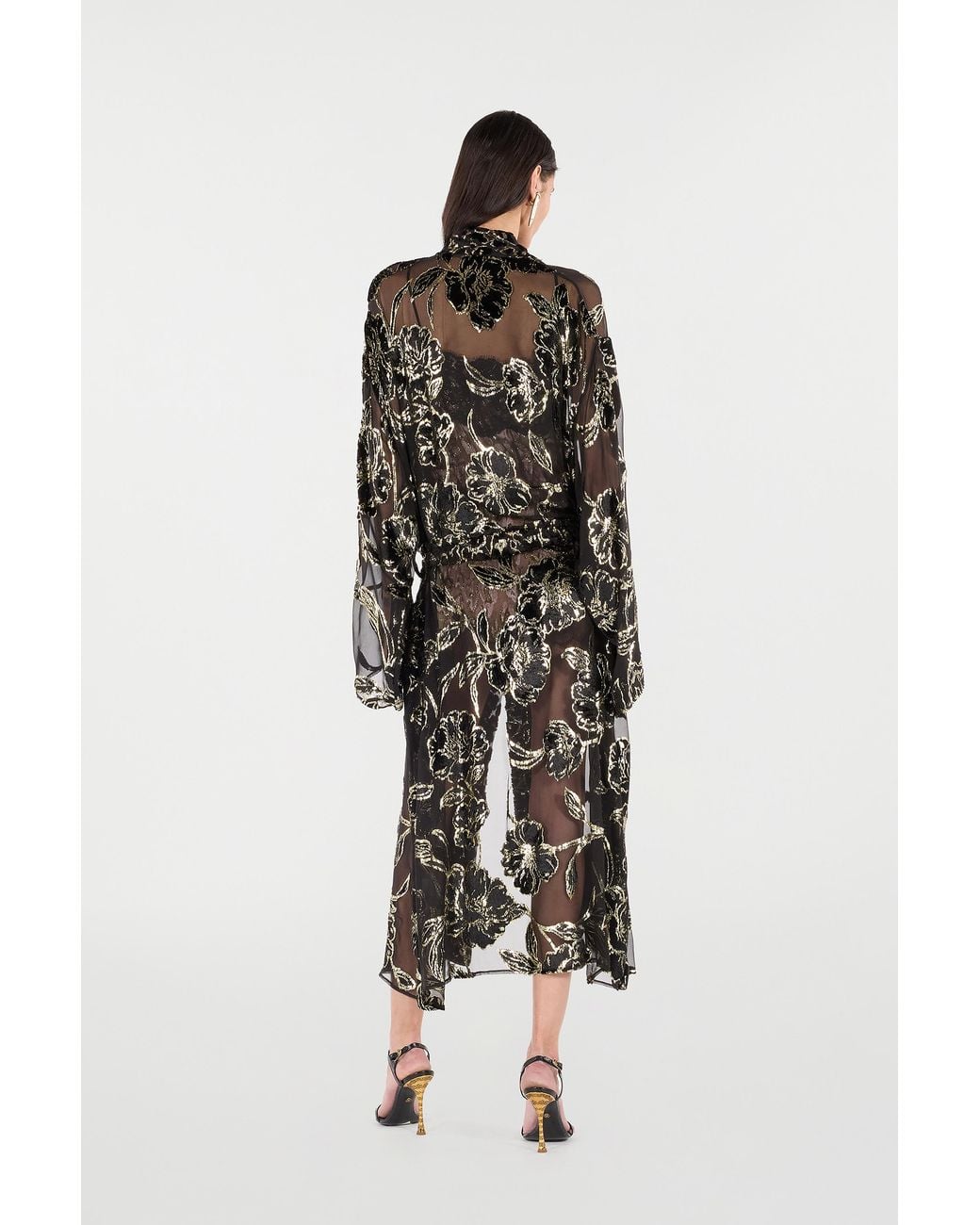 Roberto Cavalli Black See-Through Robe With Floral Pattern