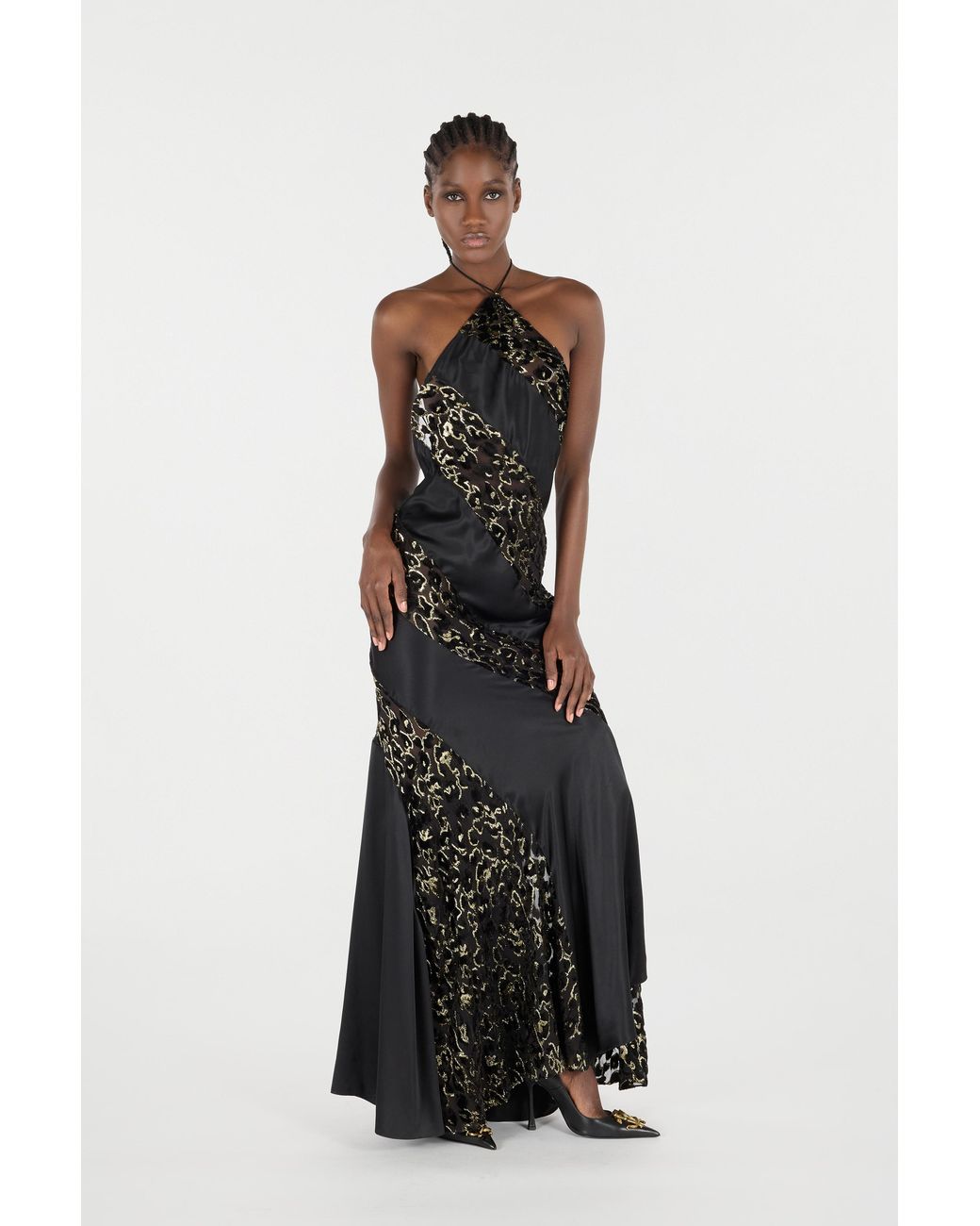 Roberto Cavalli White Long See-Through Dress With Leopard Print Pattern