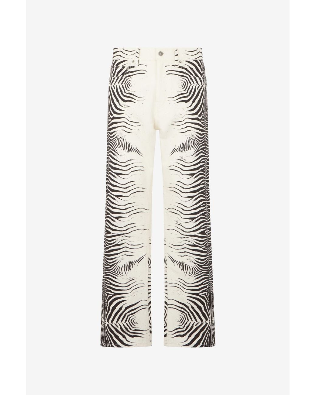 Roberto Cavalli White Zebra Print Denim Jeans for men
