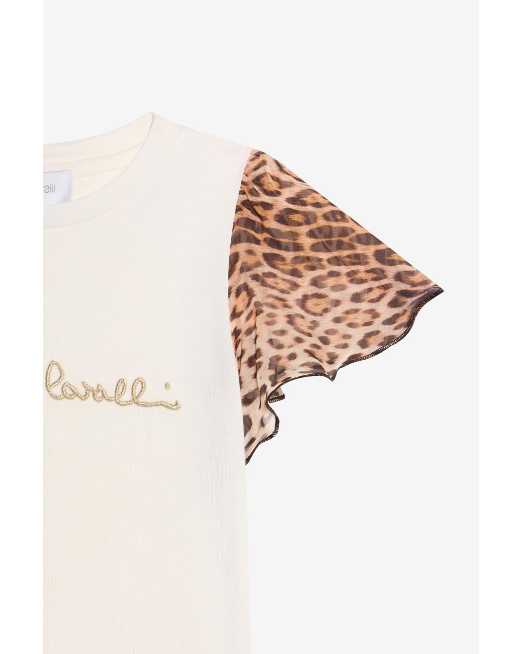 Roberto Cavalli Multicolor T-Shirt With Leopard Print Silk Sleeves