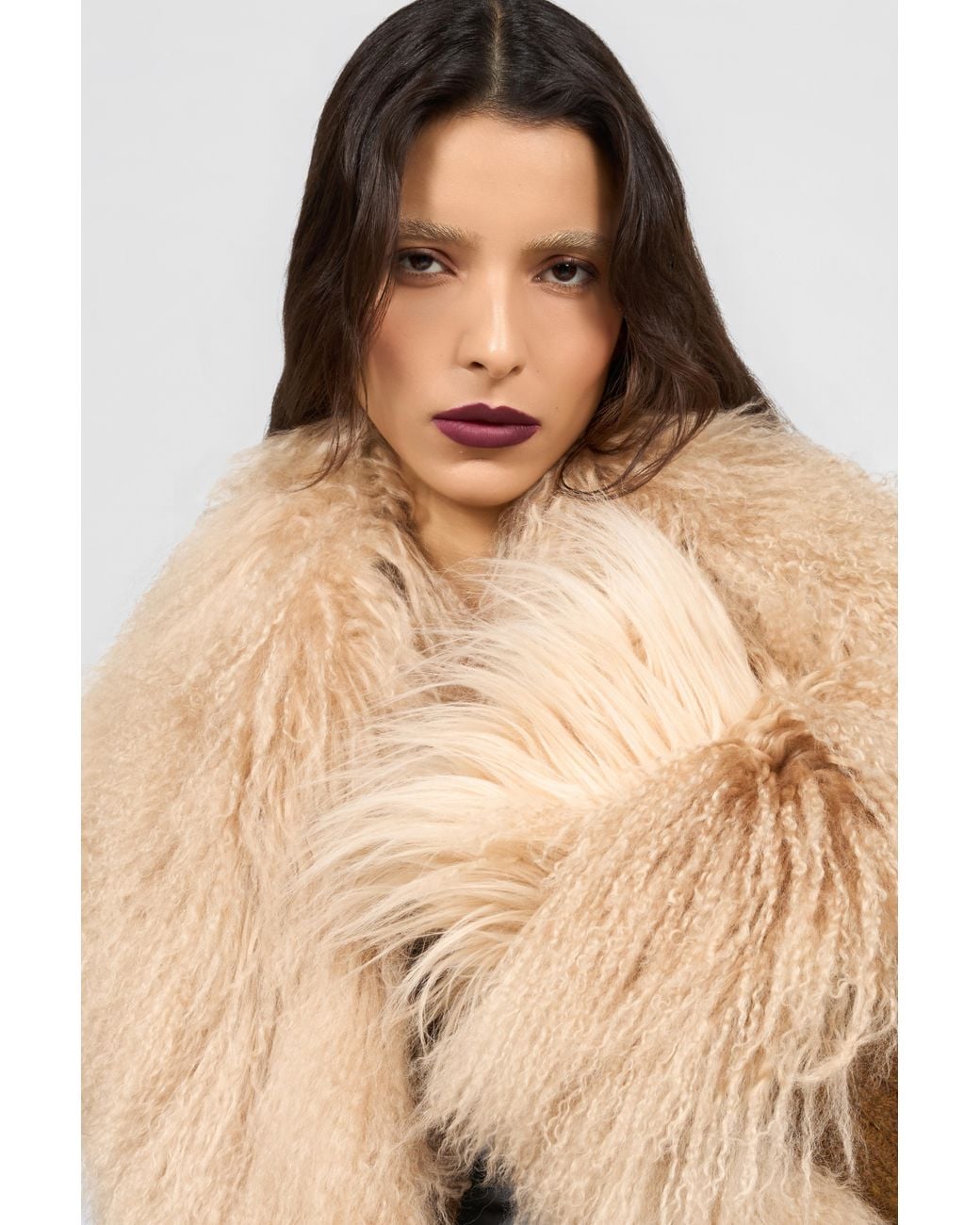 Roberto Cavalli Natural Ribbed Knit Coat With Faux Fur