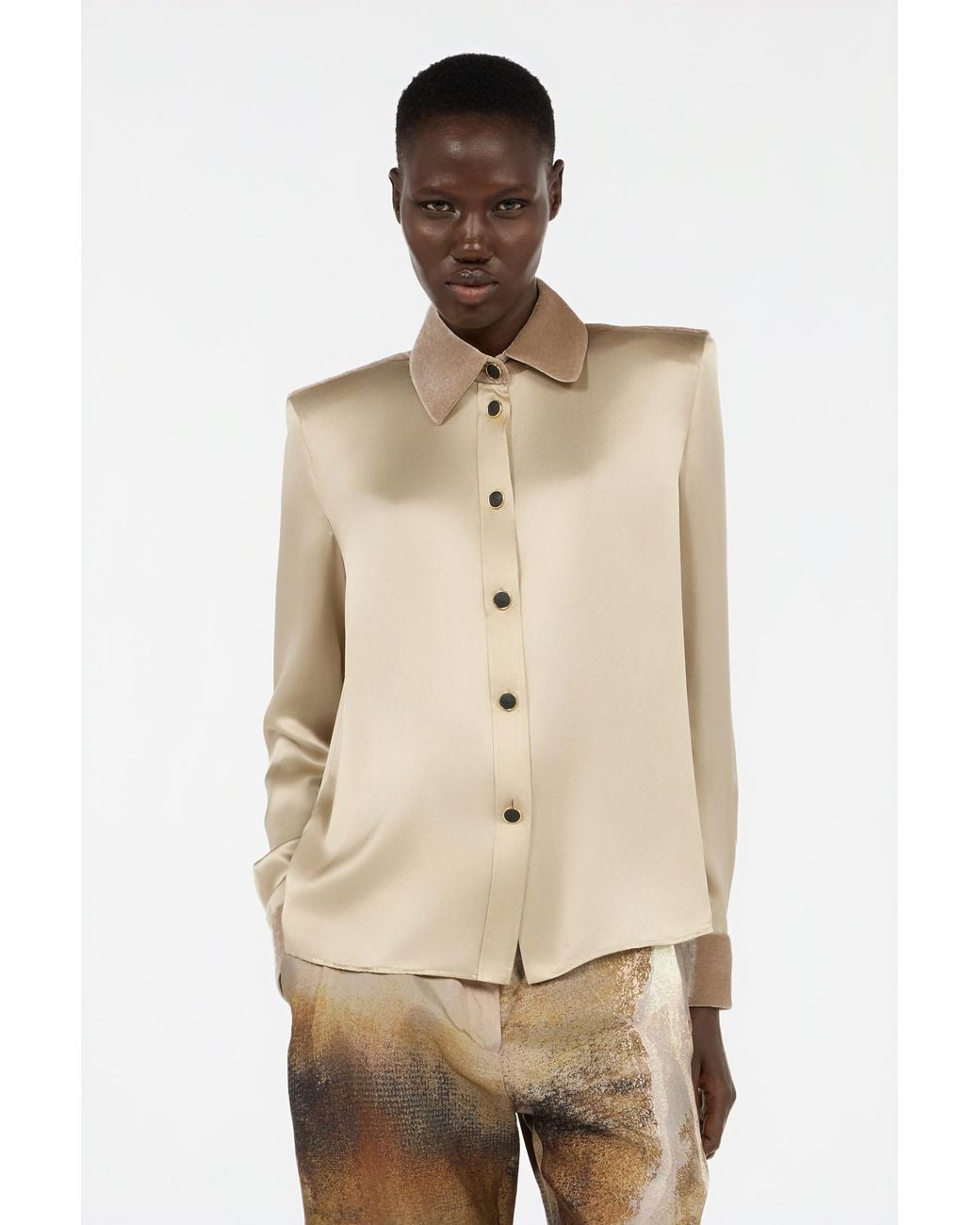 Roberto Cavalli Natural Silk Shirt With Velvet Inserts
