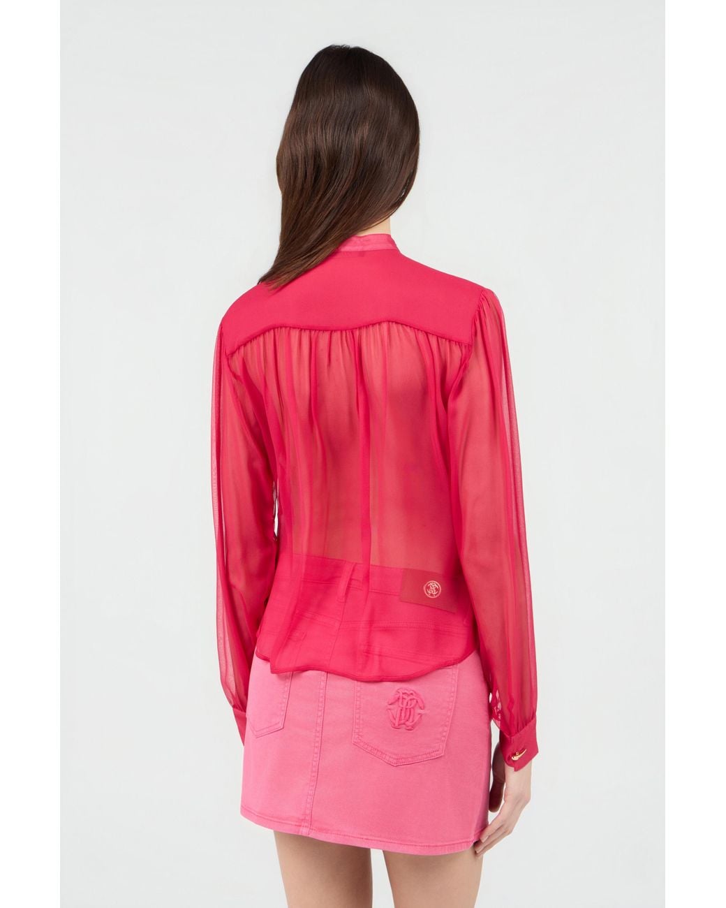 Roberto Cavalli Pink Fuchsia Tie-Neck Shirt