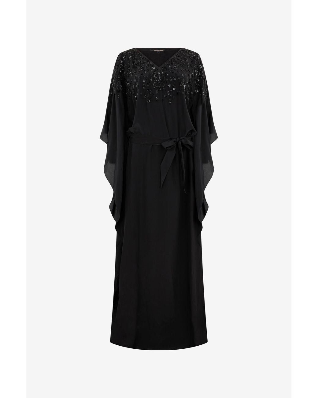Roberto Cavalli Black Silk Maxi Dress With Embellished Detail