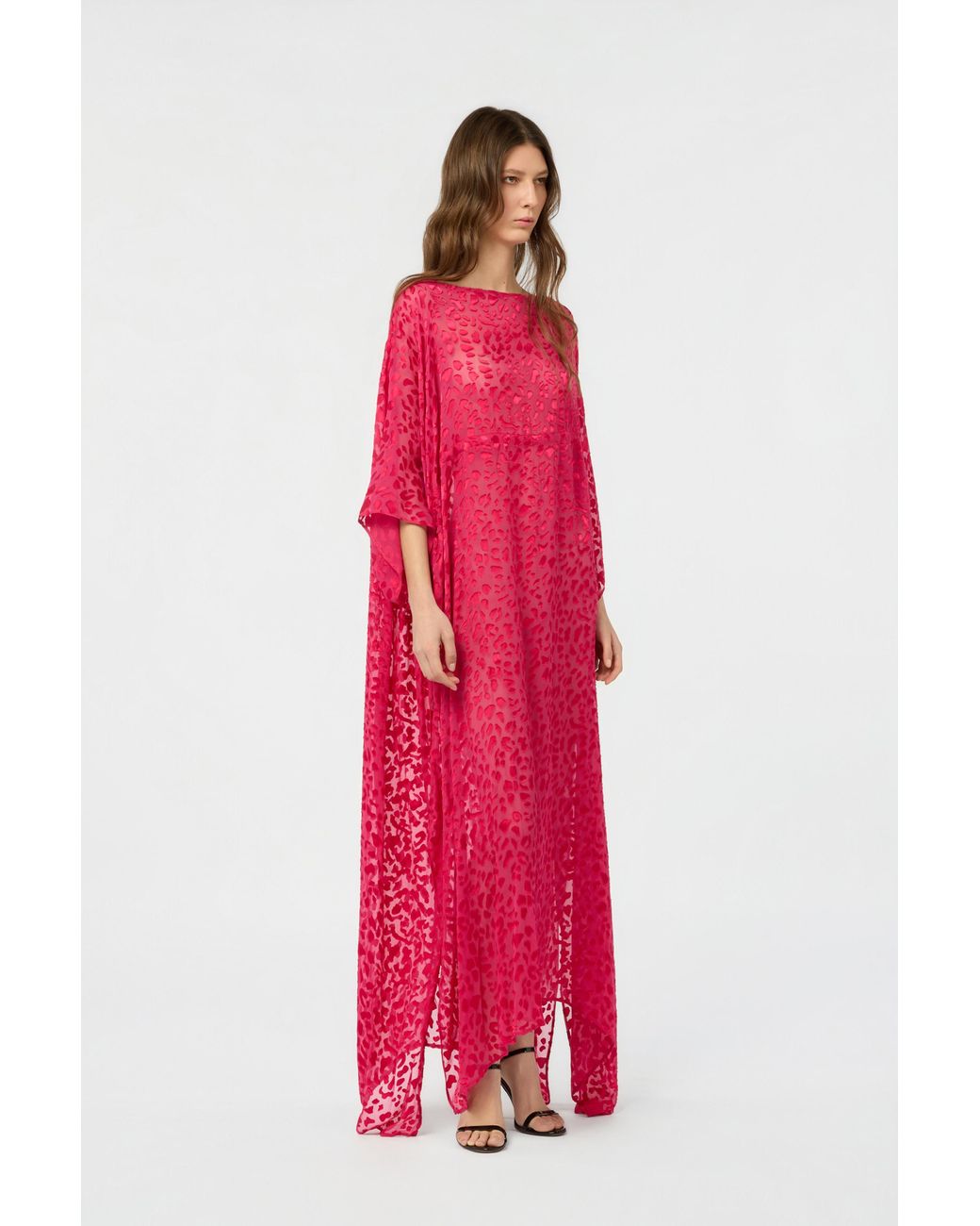 Roberto Cavalli Pink Caftan With Tone-On-Tone Animal Print