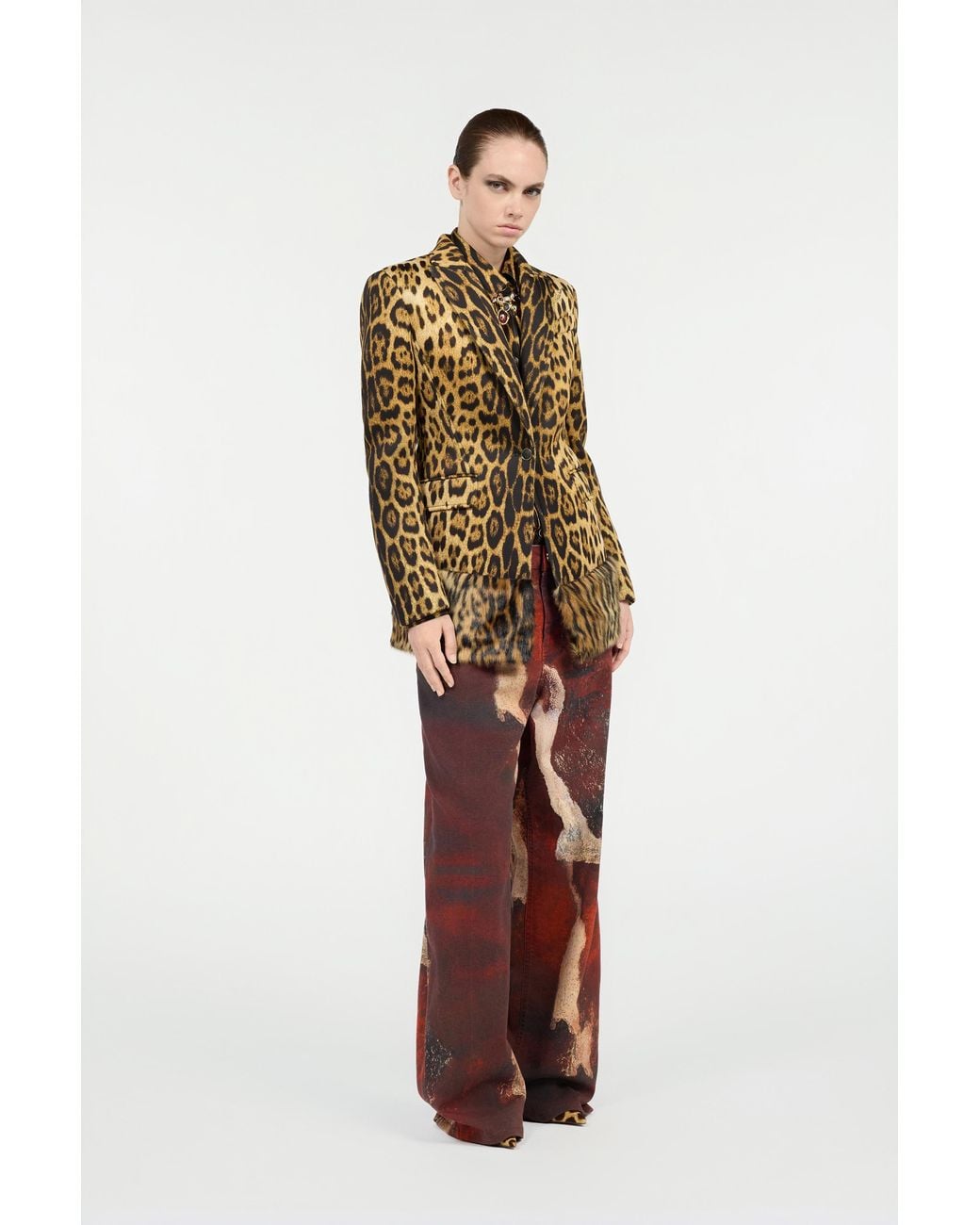 Roberto Cavalli Brown Single-Breasted Blazer With Jaguar Skin Print