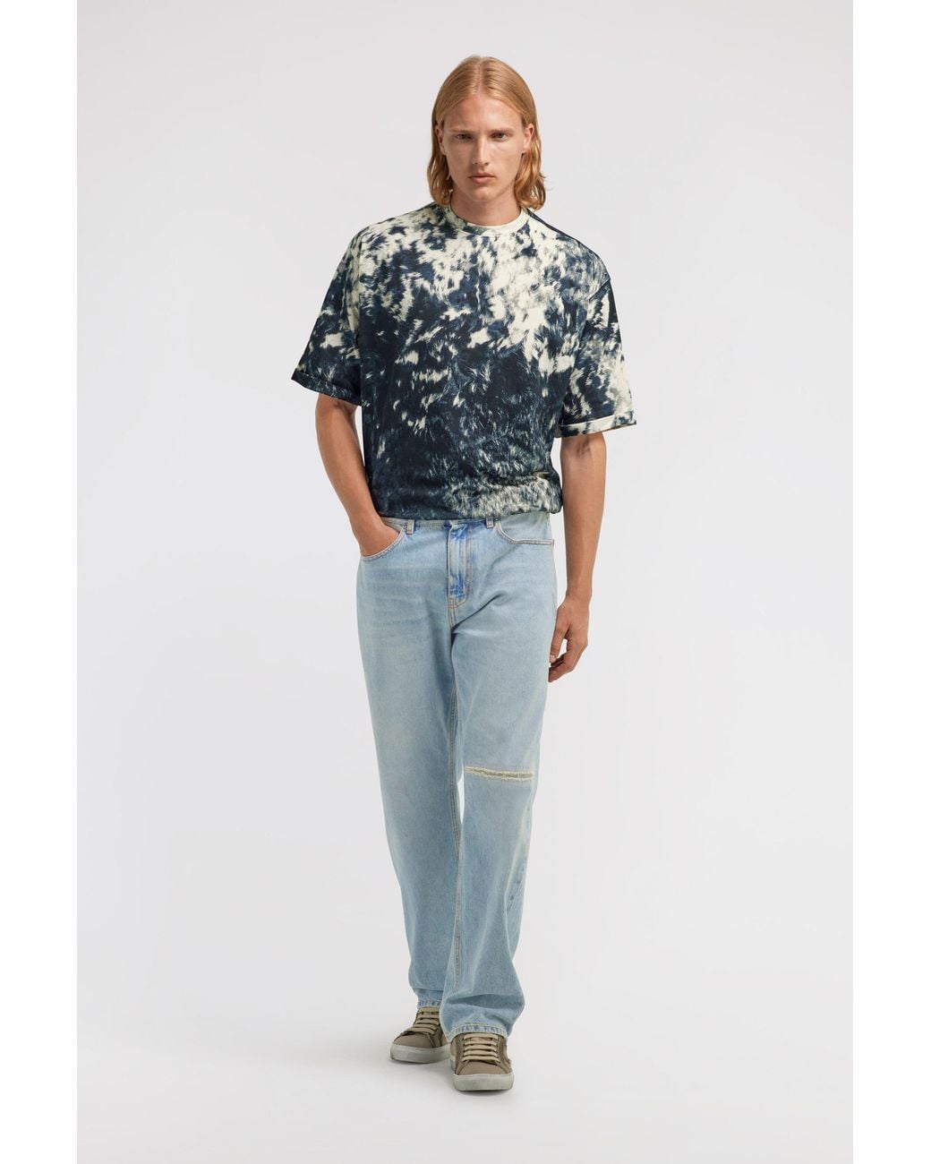 Roberto Cavalli Blue Distressed Wide Leg Jeans for men