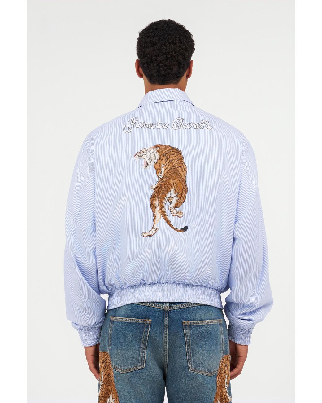 Roberto Cavalli Blue Reversible Bomber Jacket With Baby Jaguar Print for men