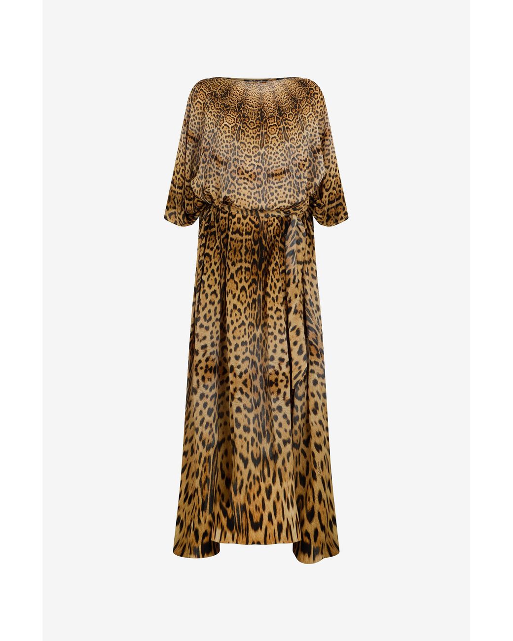 Roberto Cavalli Natural Long Silk Dress With Jaguar Skin Print