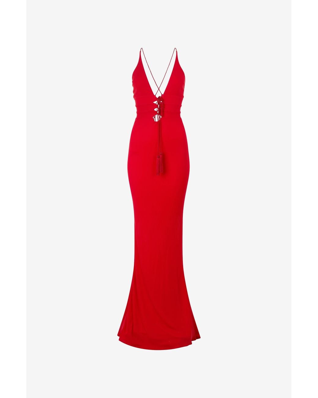 Roberto Cavalli Red Long Dress With Criss-Cross Detail