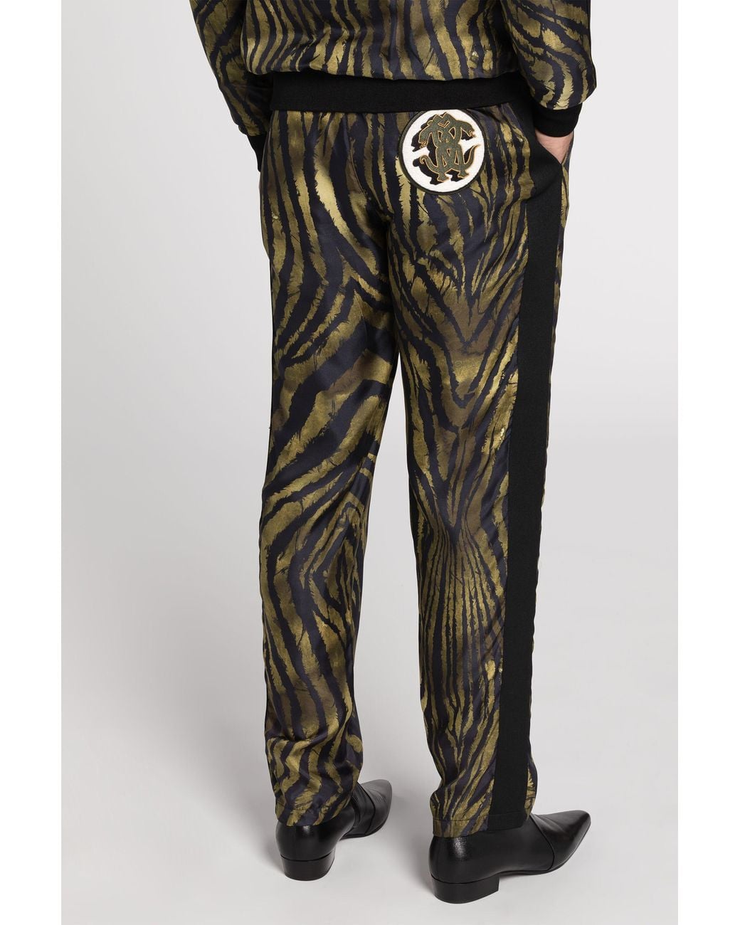 Roberto Cavalli Multicolor Freedom-Print Silk Track Pants for men