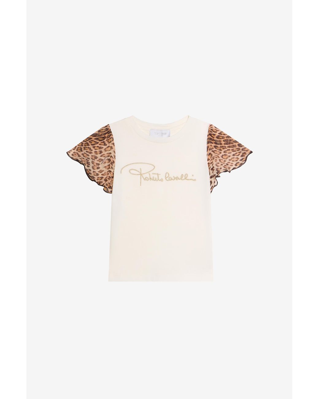 Roberto Cavalli Multicolor T-Shirt With Leopard Print Silk Sleeves