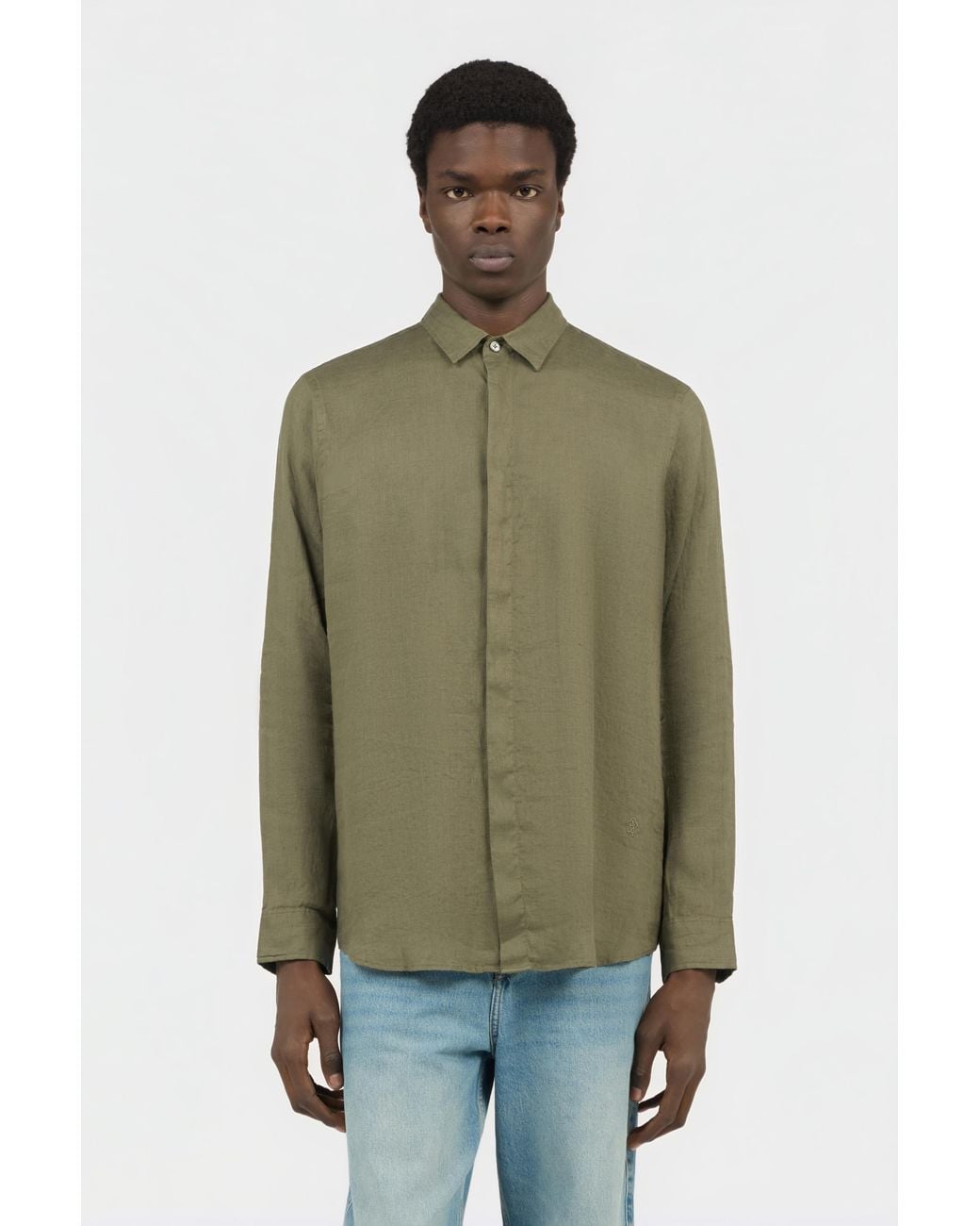 Roberto Cavalli Green Military Linen Shirt for men