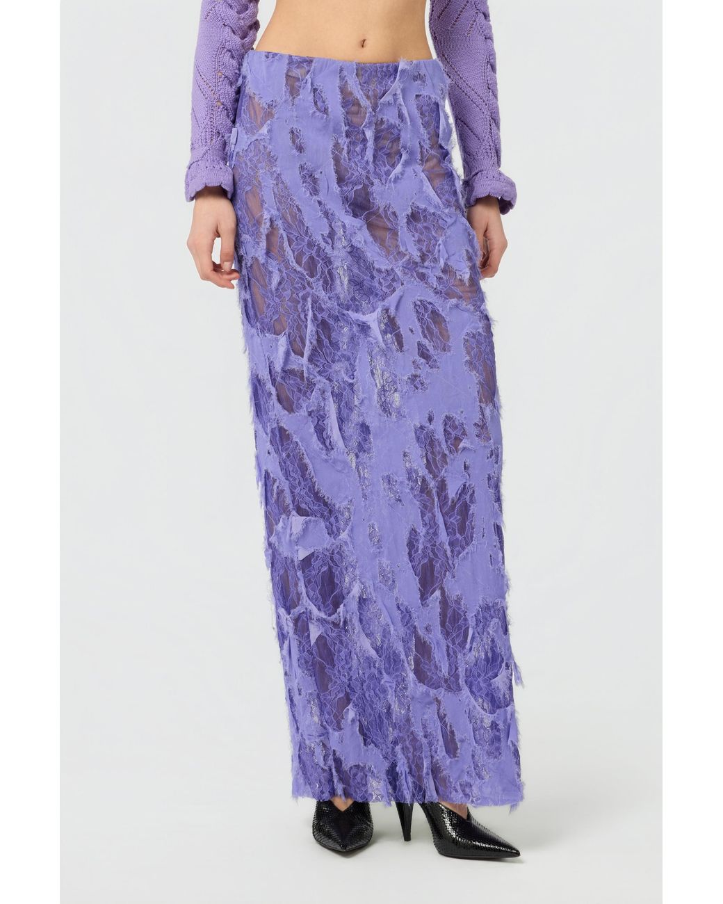 Roberto Cavalli Purple Skirt With Destroyed-Effect Lace