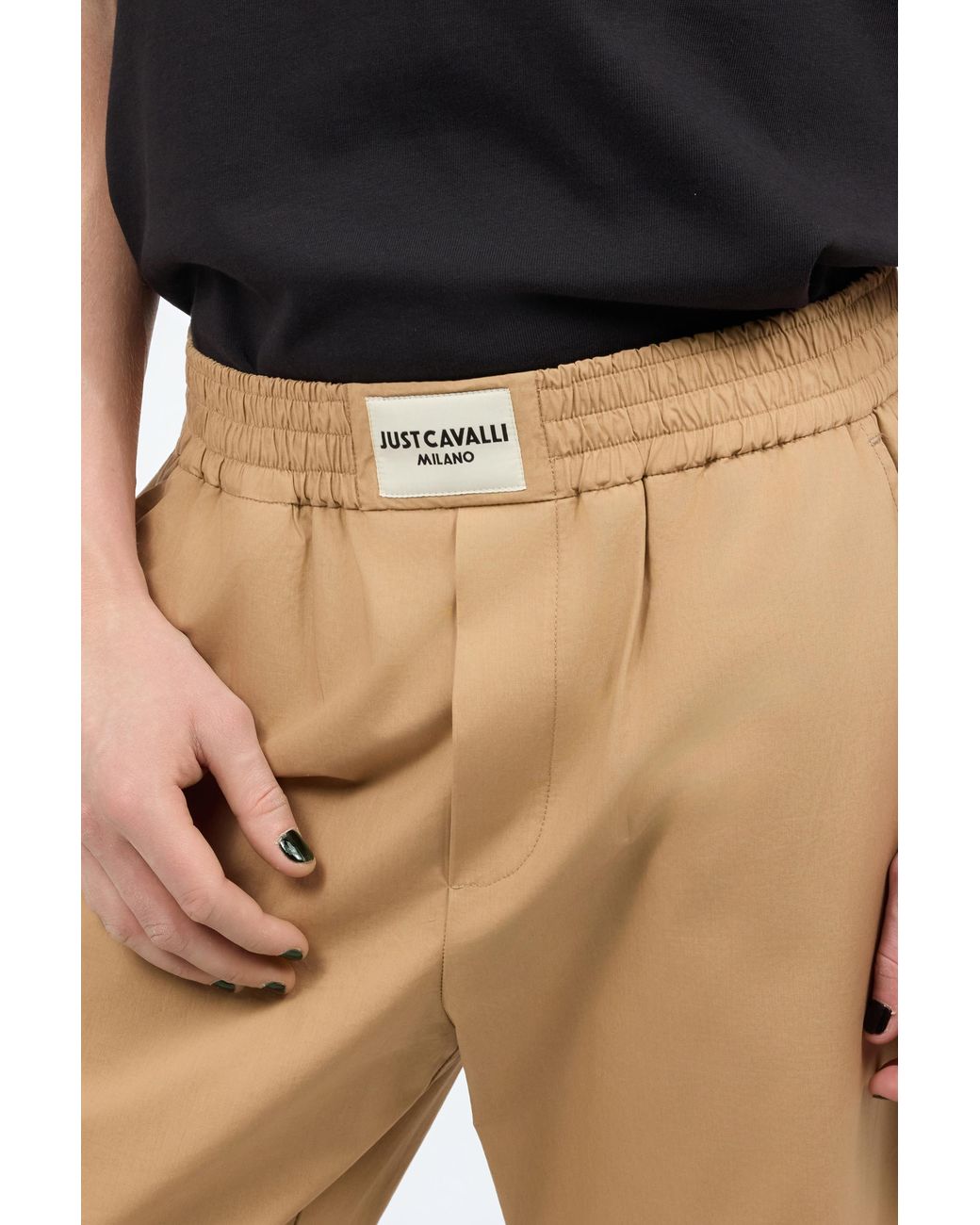 Roberto Cavalli Natural Cotton Pants With Front Logo for men