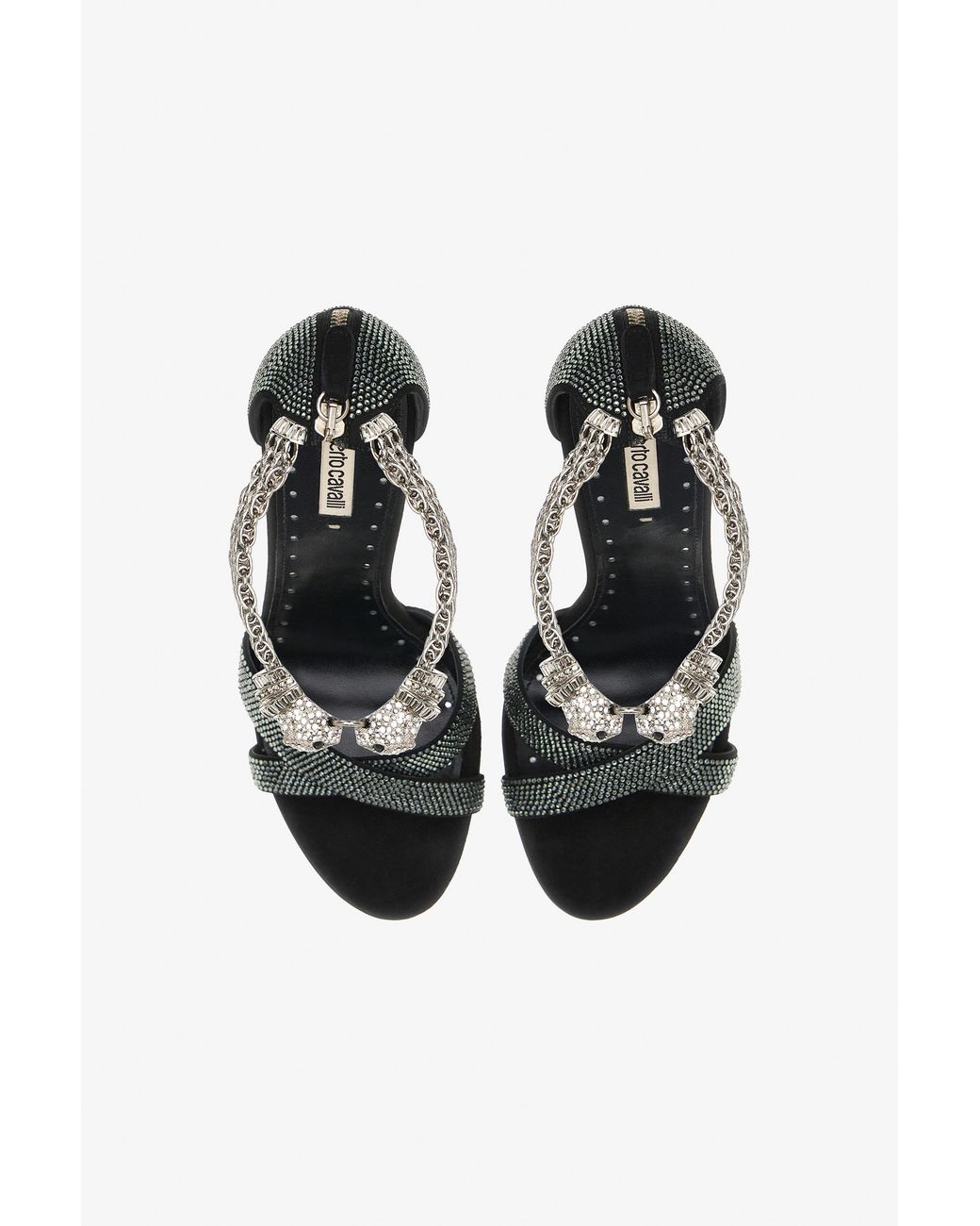 Roberto Cavalli Black Panther-Head High-Heel Sandals