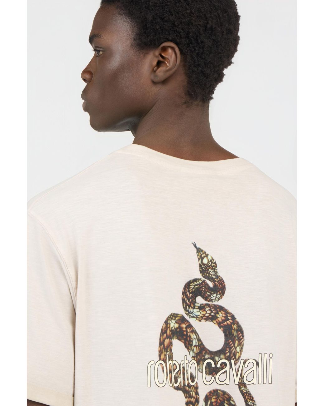 Roberto Cavalli White T-Shirt With Back Snake Print for men