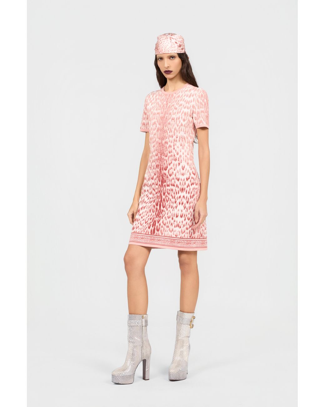 Roberto Cavalli Pink Jaguar Print Midi Dress