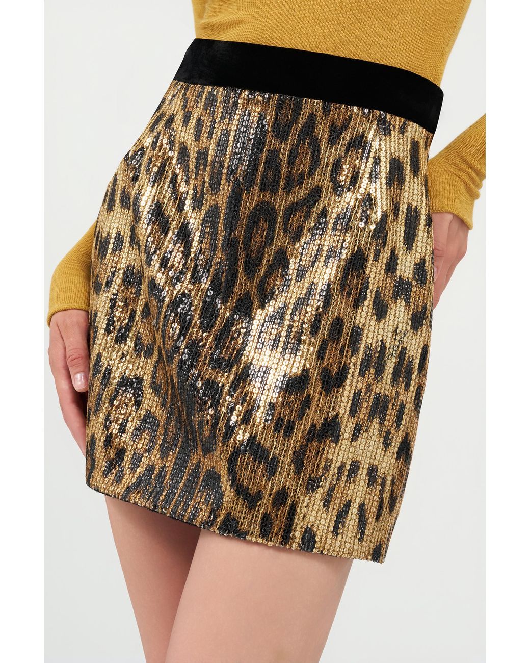 Roberto Cavalli Black Leopard-Print Sequin Mini Skirt