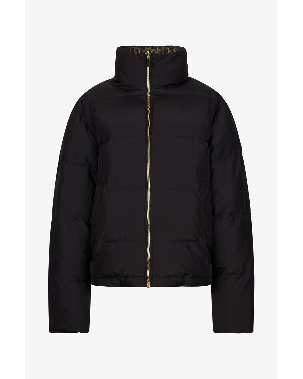 Roberto Cavalli Black Leopard Jacquard Print Reversible Puffer Jacket