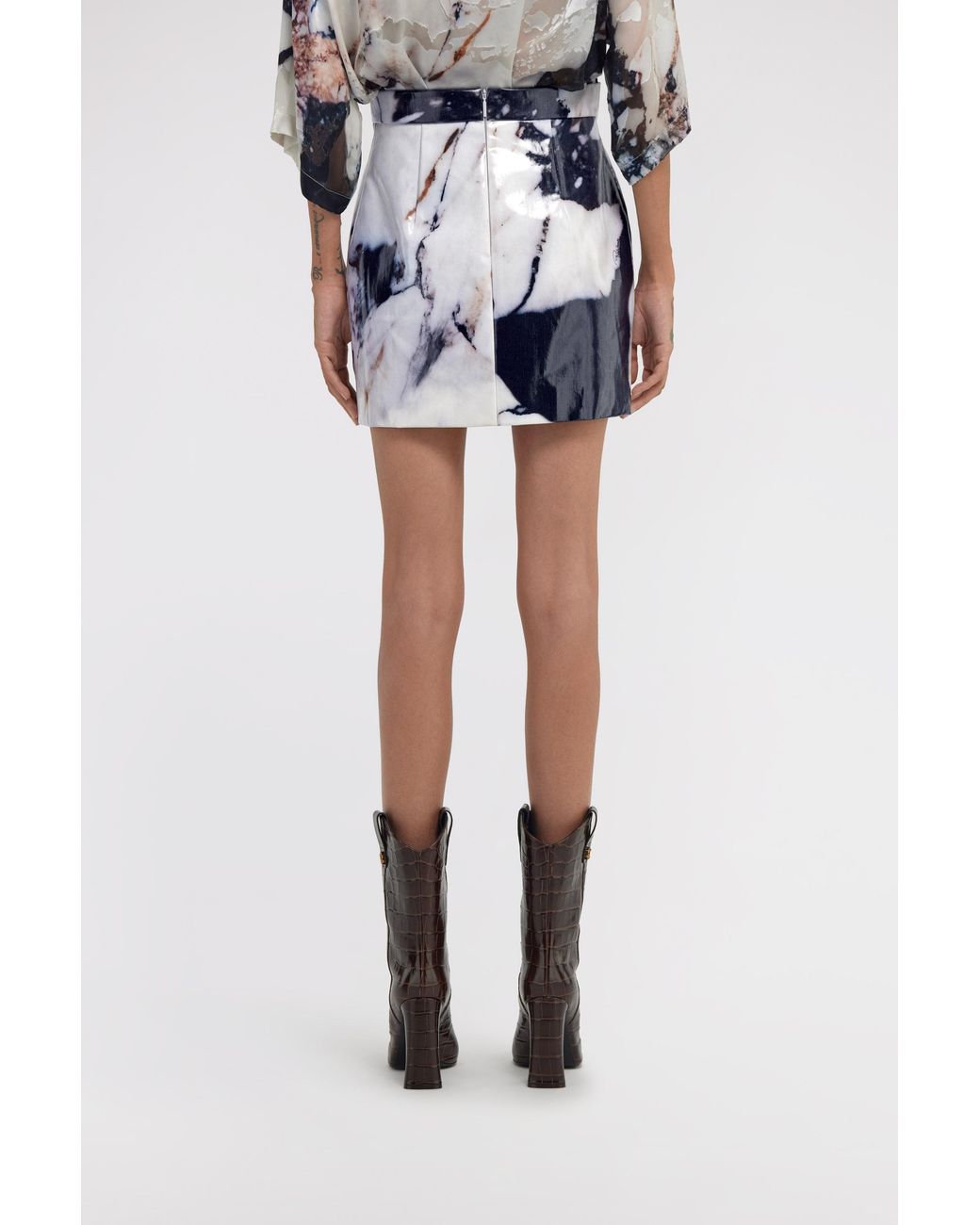 Roberto Cavalli Gray Marble Printed Skirt
