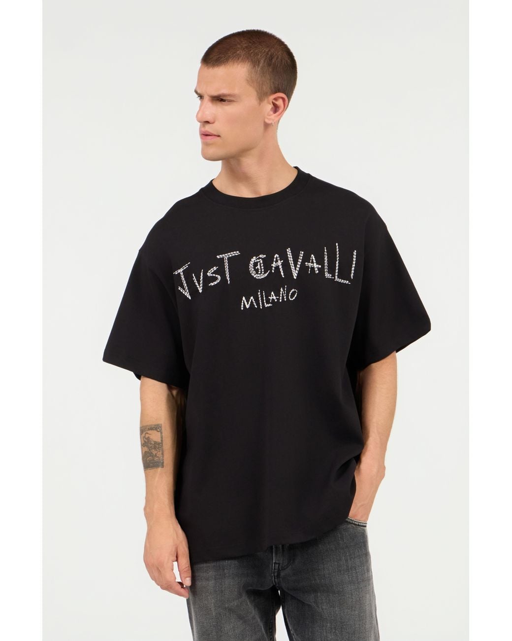 Roberto Cavalli Black Short Sleeve Shirt With Logo Patch for men