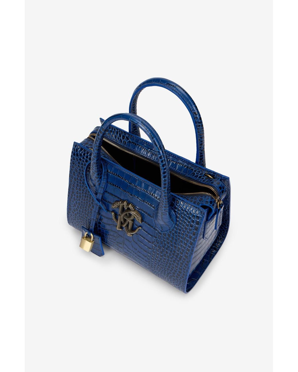 Roberto Cavalli Blue Croc-Effect Top Handle Bag