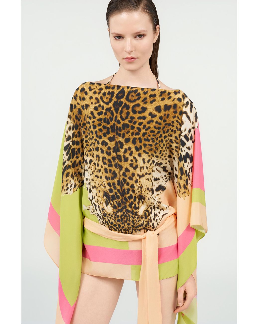 Roberto Cavalli Multicolor Silk Kaftan With Cavalli Pop Print