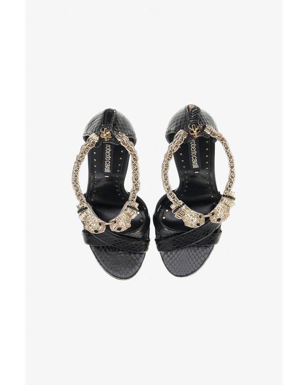 Roberto Cavalli Black Panther-Head High-Heel Sandals