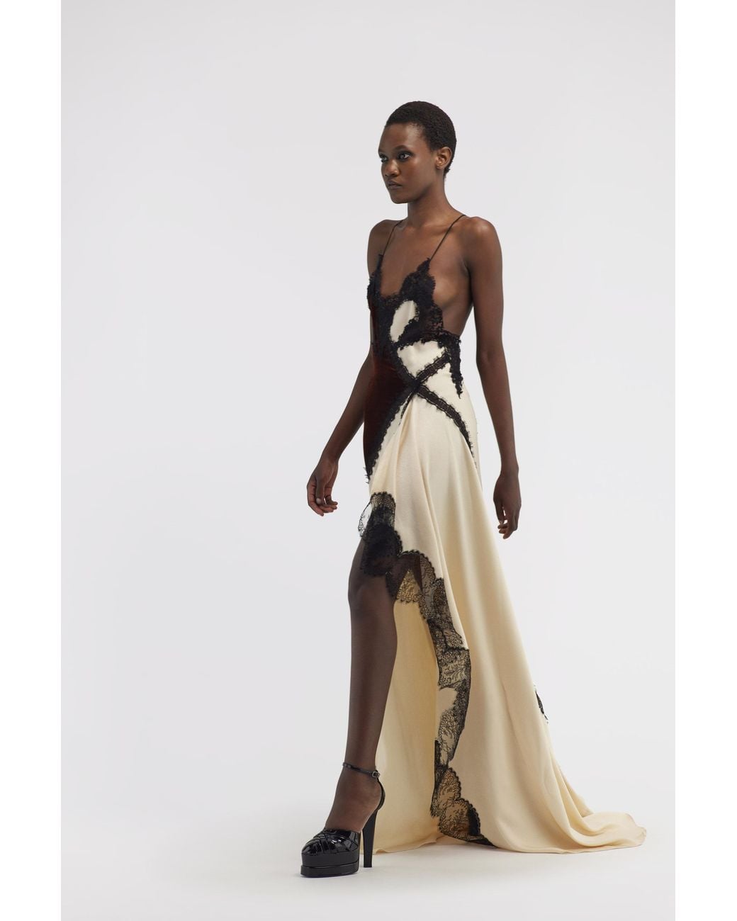 Roberto Cavalli White Slip Dress With Lace