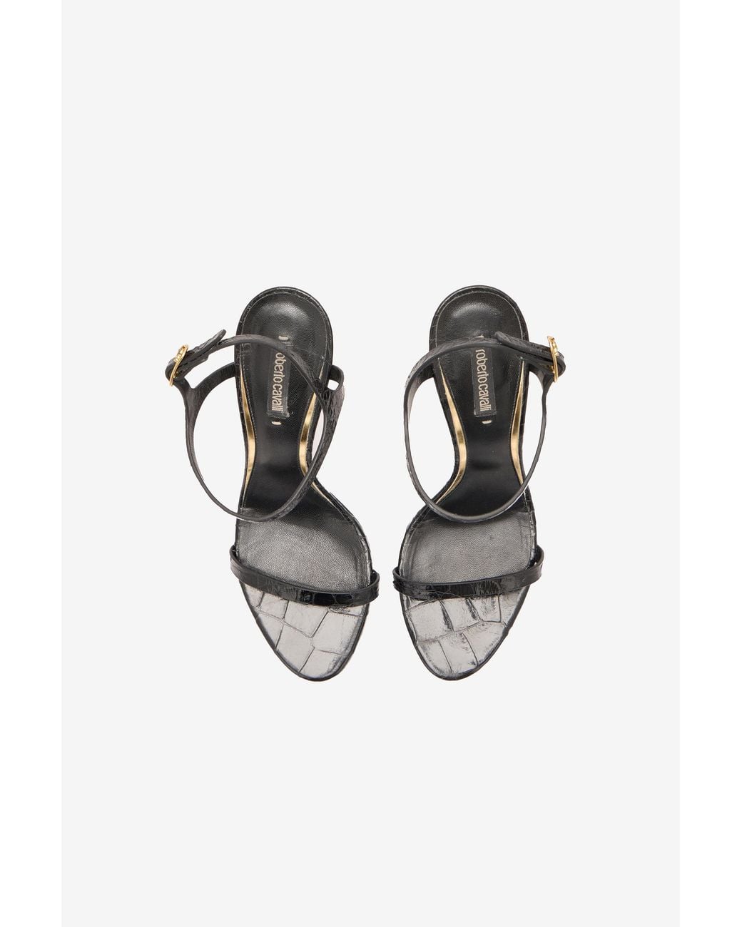 Roberto Cavalli Multicolor Crocodile-Effect Slingback Sandals
