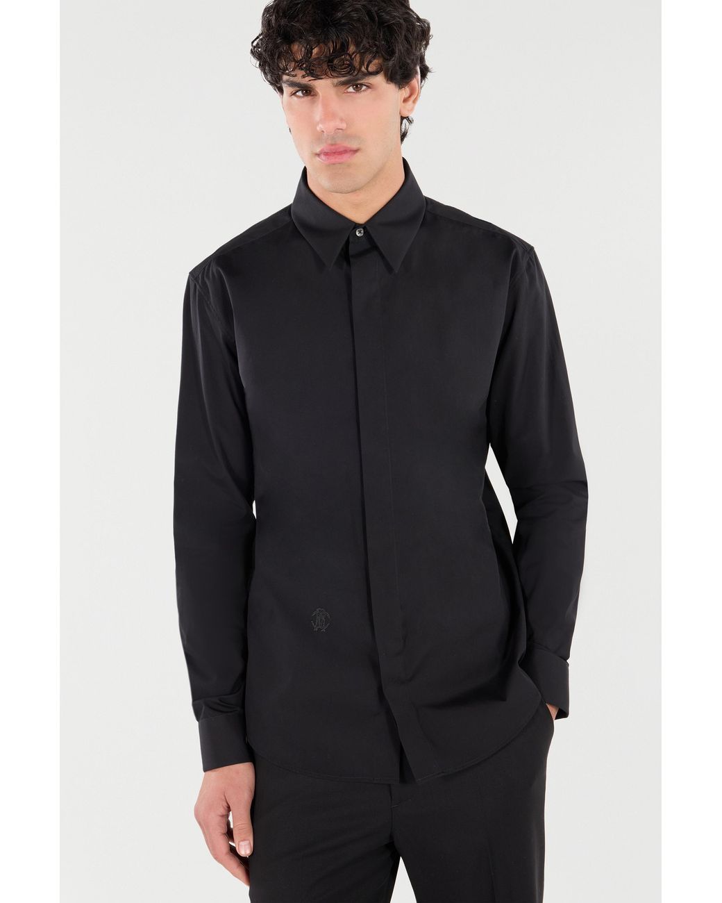 Roberto Cavalli Blue Cotton Shirt With Embroidery for men