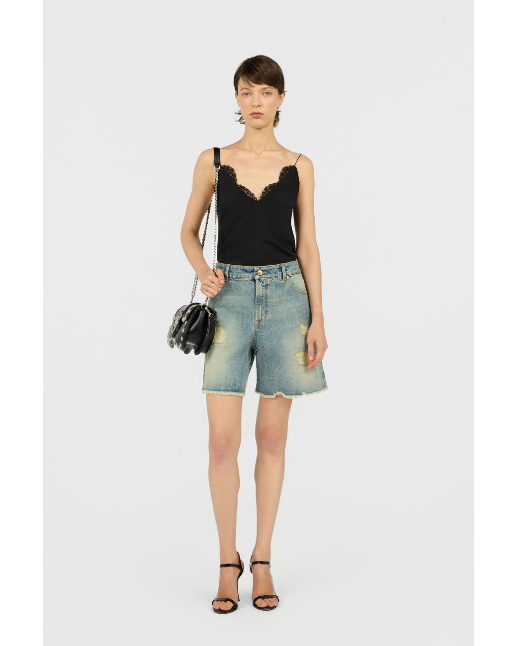 Roberto Cavalli Blue Distressed Cotton Shorts